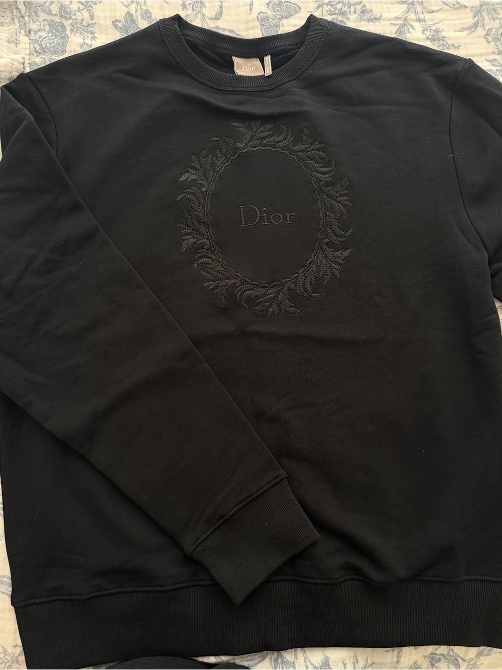 Dior Black Tonal Embroidered Wreath Crewneck Sweater